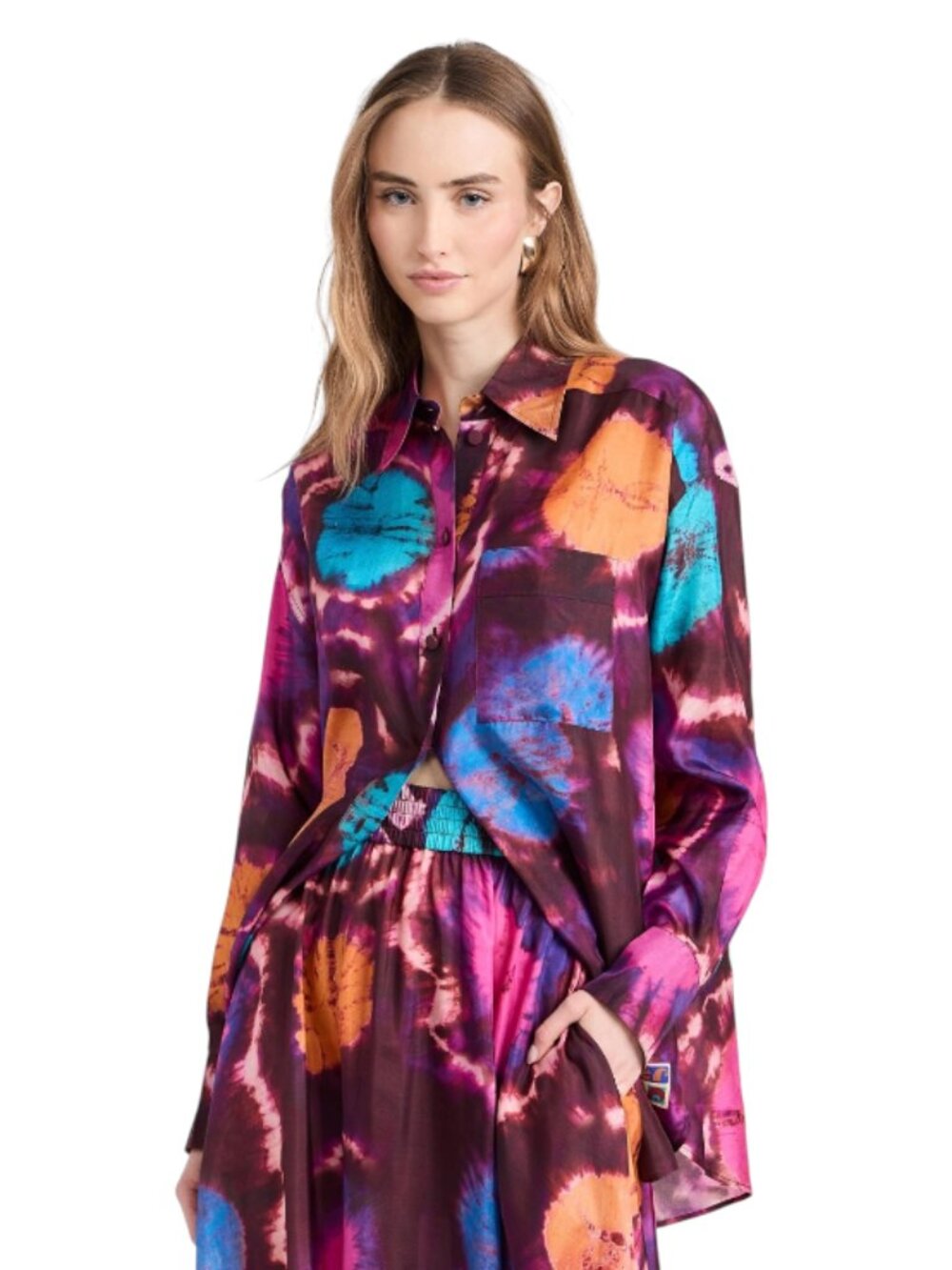 Zimmermann Acadian Tie Dye Shirt Blouse Womens 0 XS Pink Blue Silk Long Sleeve - Picture 14 of 14